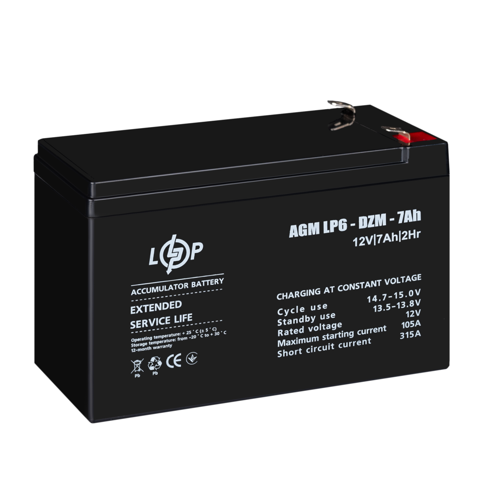 Тяговой свинцово-кислотный AGM аккумулятор LogicPower LP 6-DZM-7 Ah