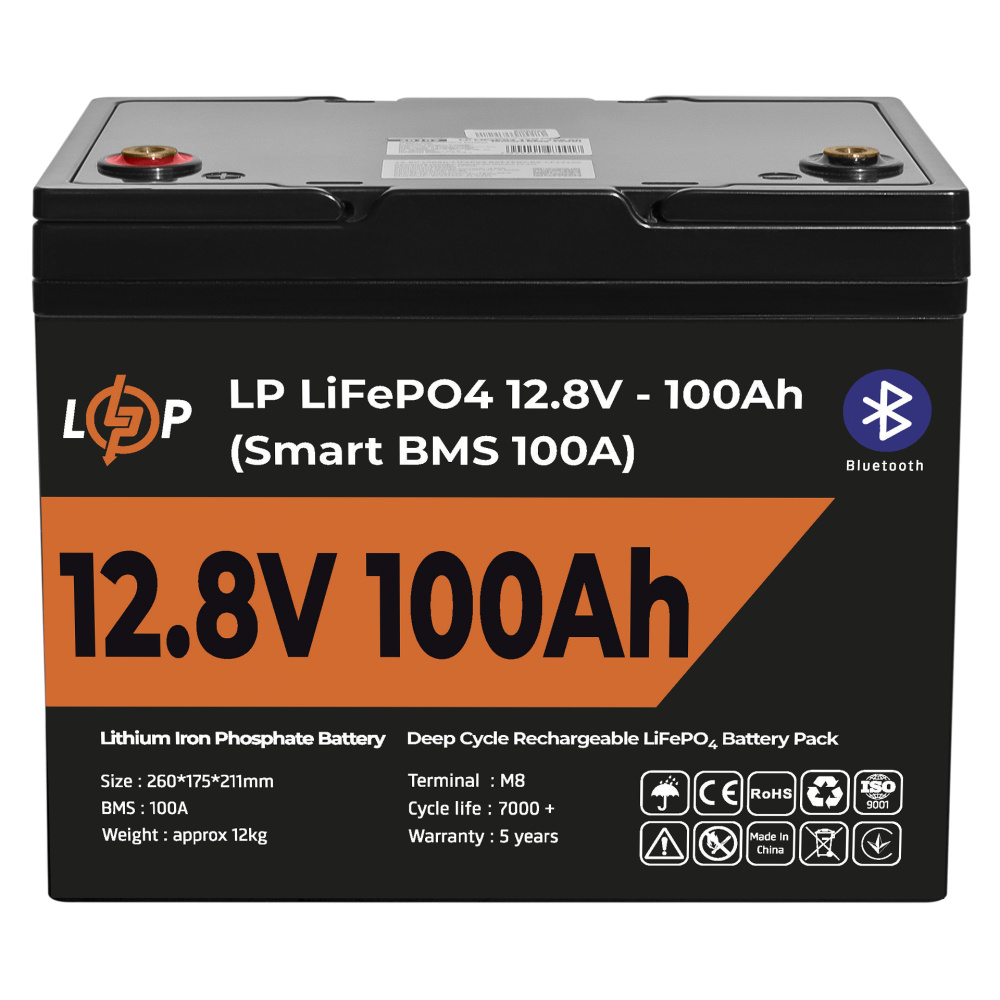 Акумулятор LogicPower LP LiFePO4 12,8V - 100Ah (1280Wh) (Smart BMS 100А) з BT пластик