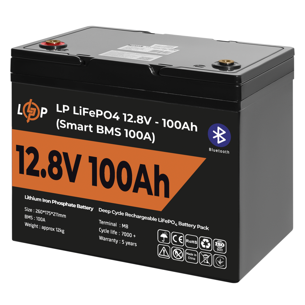 Акумулятор LogicPower LP LiFePO4 12,8V - 100Ah (1280Wh) (Smart BMS 100А) з BT пластик