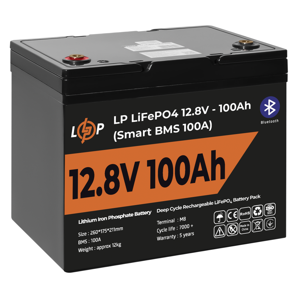 Акумулятор LogicPower LP LiFePO4 12,8V - 100Ah (1280Wh) (Smart BMS 100А) з BT пластик