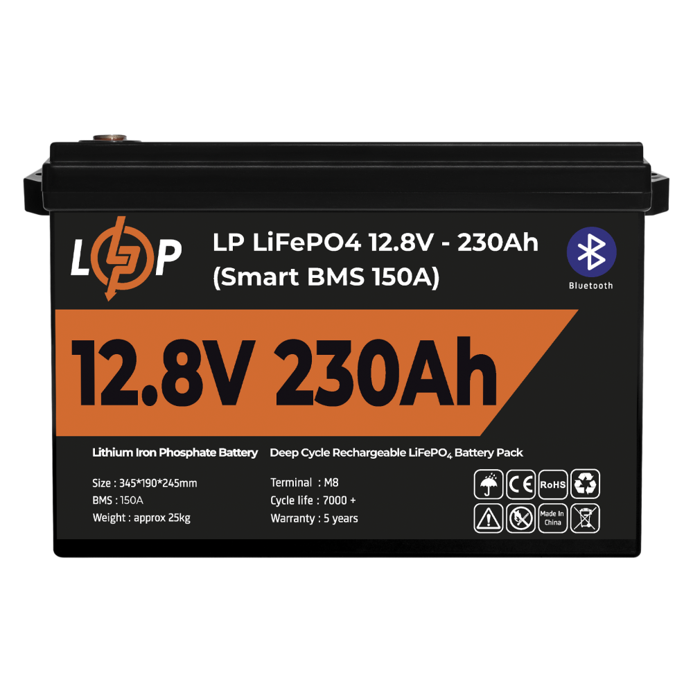 Аккумулятор LP LiFePO4 12V (12,8V) - 230 Ah (2944Wh) (Smart BMS 150А) с BT пластик