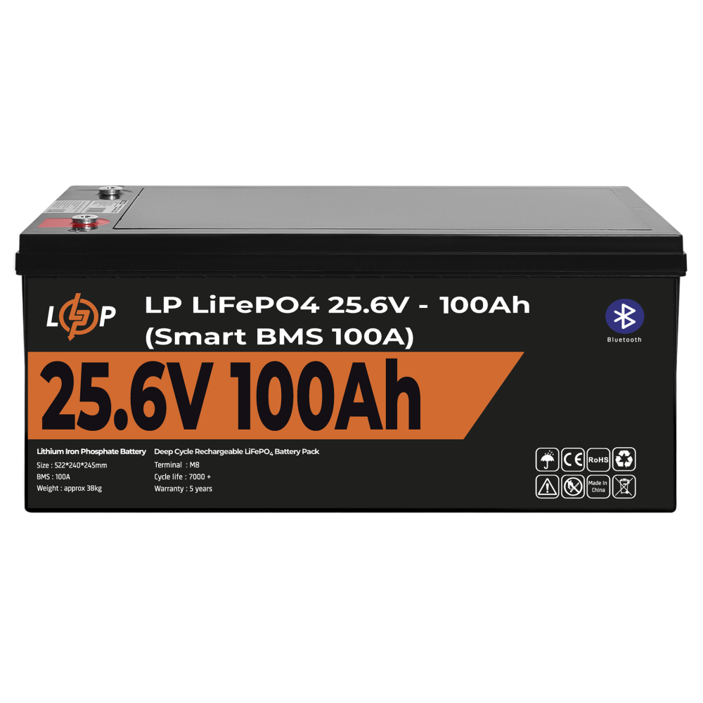 Акумулятор LogicPower LP LiFePO4 24V 25,6V 100Ah 2560Wh Smart BMS 100А з BT пластик