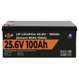 Аккумулятор LogicPower LP LiFePO4 24V 25,6V 100Ah 2560Wh Smart BMS 100А с BT пластик