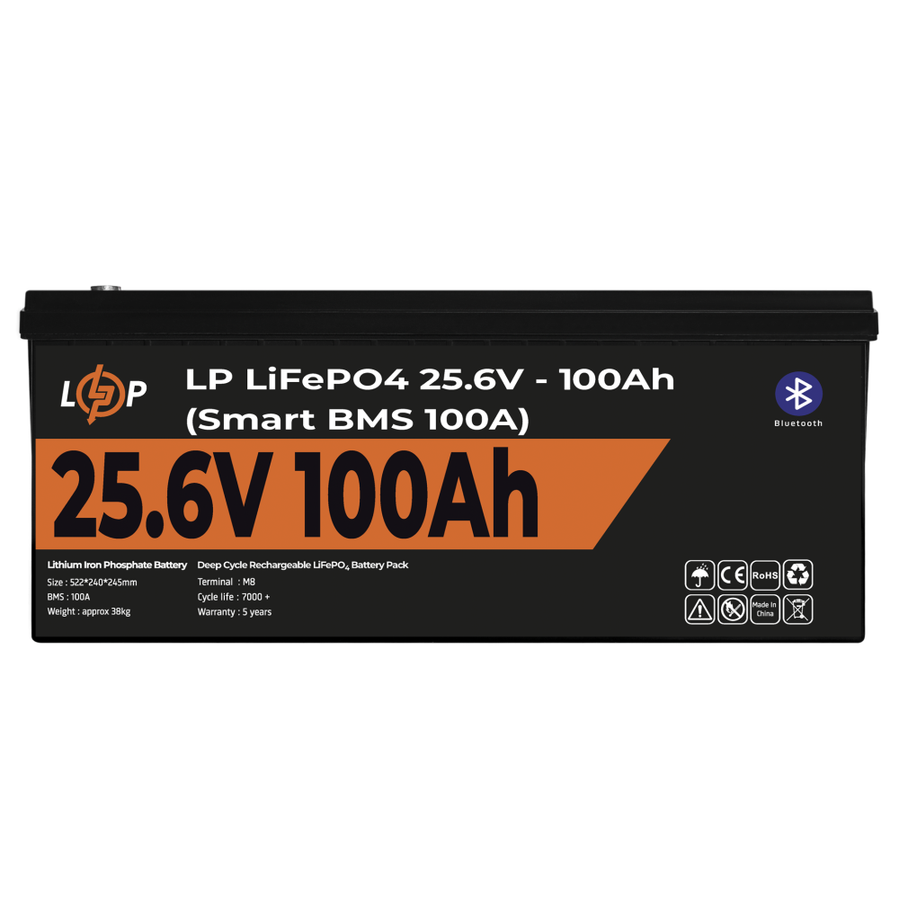 Акумулятор LogicPower LP LiFePO4 24V 25,6V 100Ah 2560Wh Smart BMS 100А з BT пластик