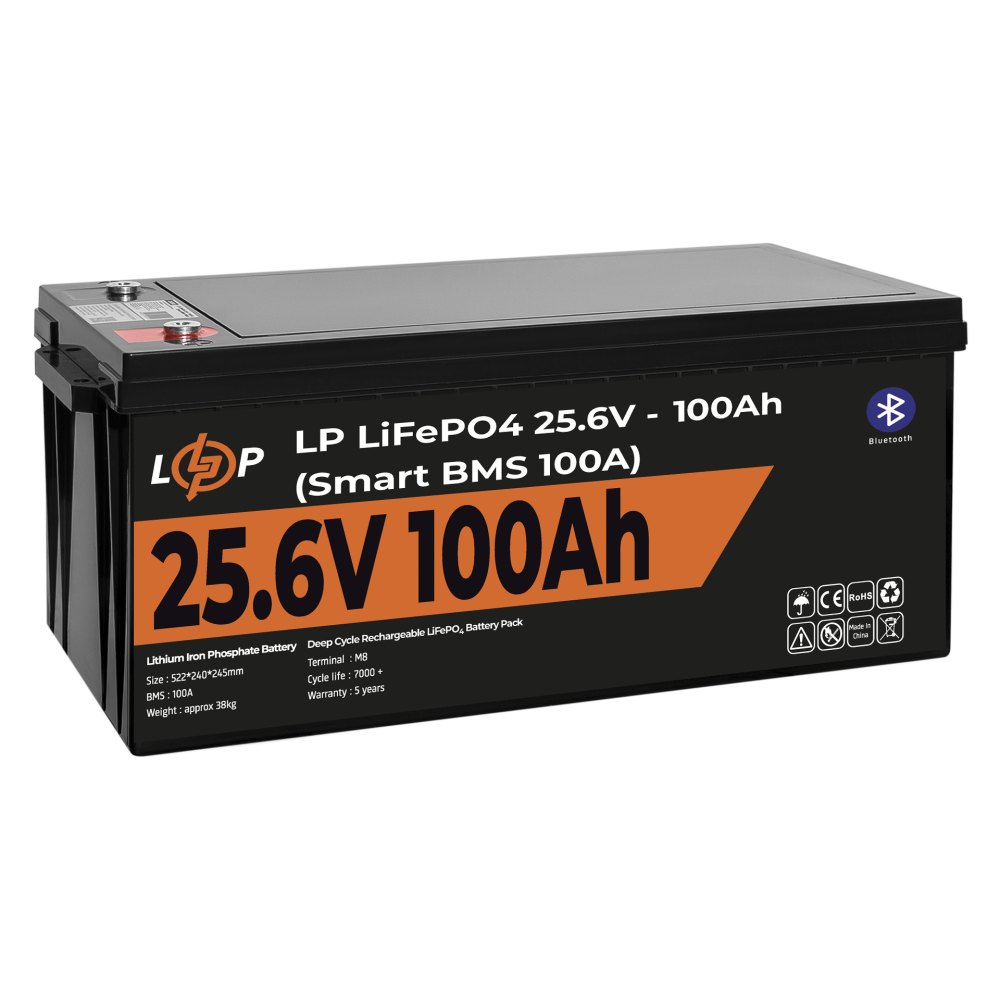 Акумулятор LogicPower LP LiFePO4 24V 25,6V 100Ah 2560Wh Smart BMS 100А з BT пластик