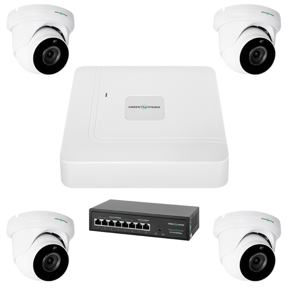 Комплект відеоспостереження на 4 камери Green Vision GV-IP-K-W74/04 5MP