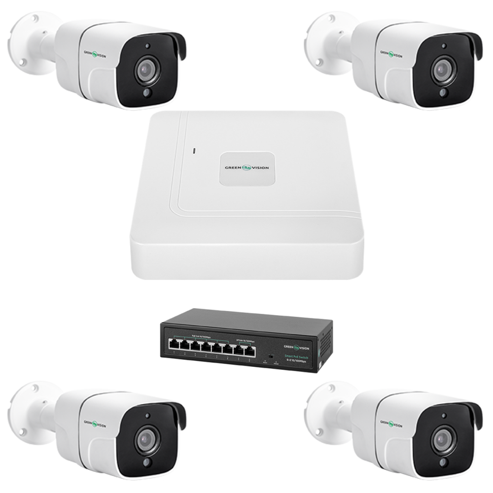 Комплект відеоспостереження GreenVision GV-IP-K-W75/04 5MP на 4 камери