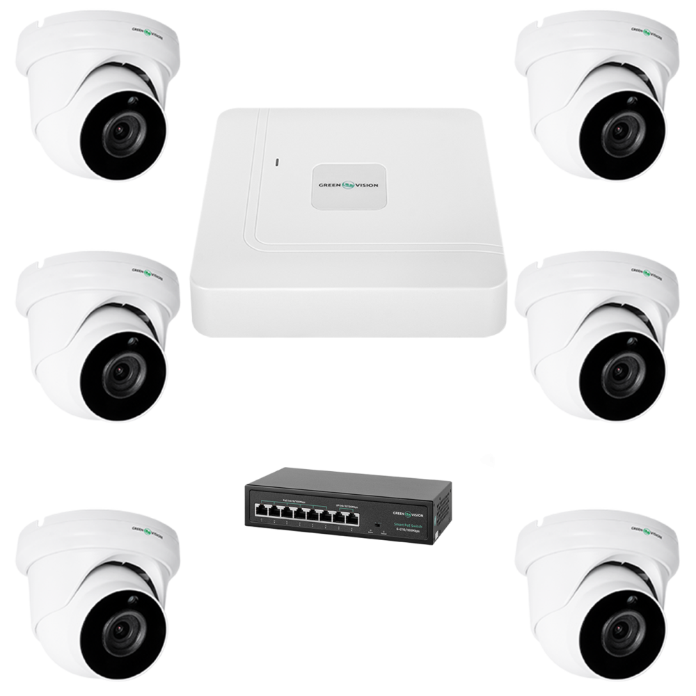 Комплект видеонаблюдения на 6 камер Green Vision GV-IP-K-W76/06 5MP