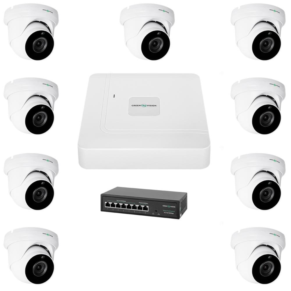 Комплект видеонаблюдения на 9 камер Green Vision GV-IP-K-W77/09 5MP