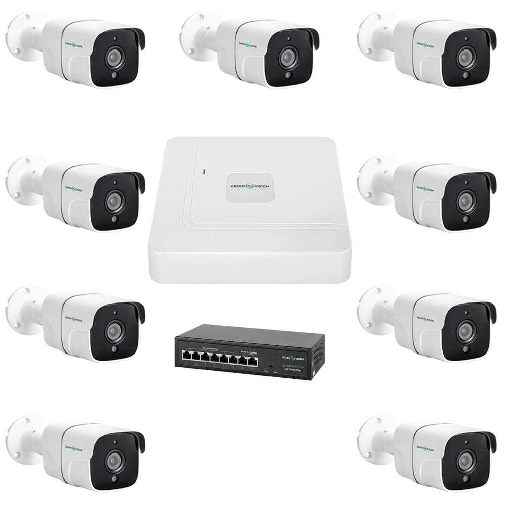 Комплект видеонаблюдения GreenVision GV-IP-K-W78/09 5MP на 9 камер
