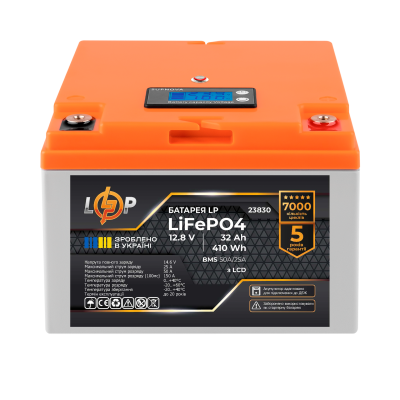 Акумуляторна батарея LogicPower LP 12,8V - 32 Ah LiFePO4 (410Wh) (BMS 50А/25A) пластик LCD для ДБЖ