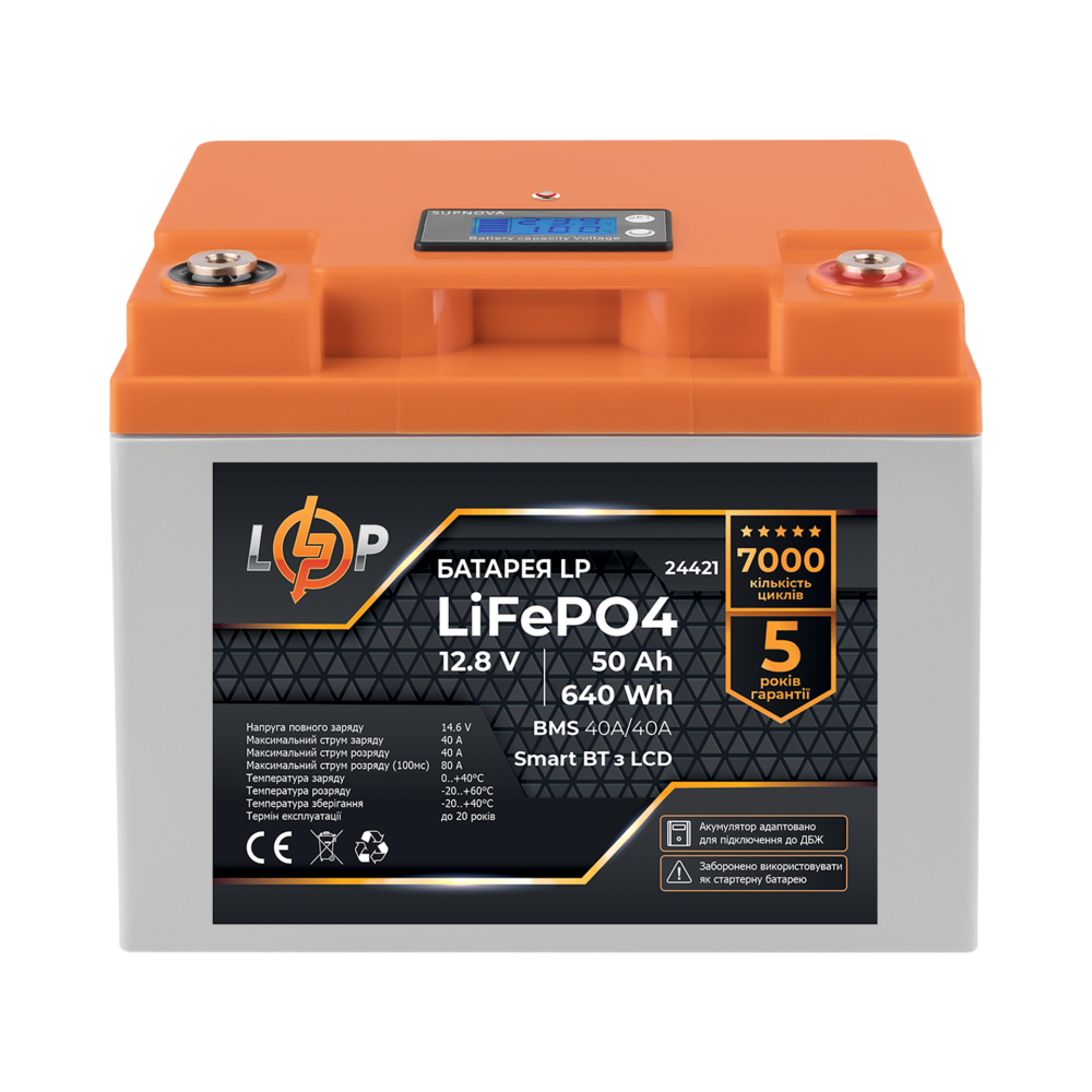 Акумулятор LogicPower LiFePO4 12,8V - 50 Ah (640Wh) (BMS 40A/40А) пластик LCD Smart BT