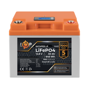 Аккумулятор LogicPower LiFePO4 12,8V - 50 Ah (640Wh) (BMS 40A/40А) пластик LCD Smart BT
