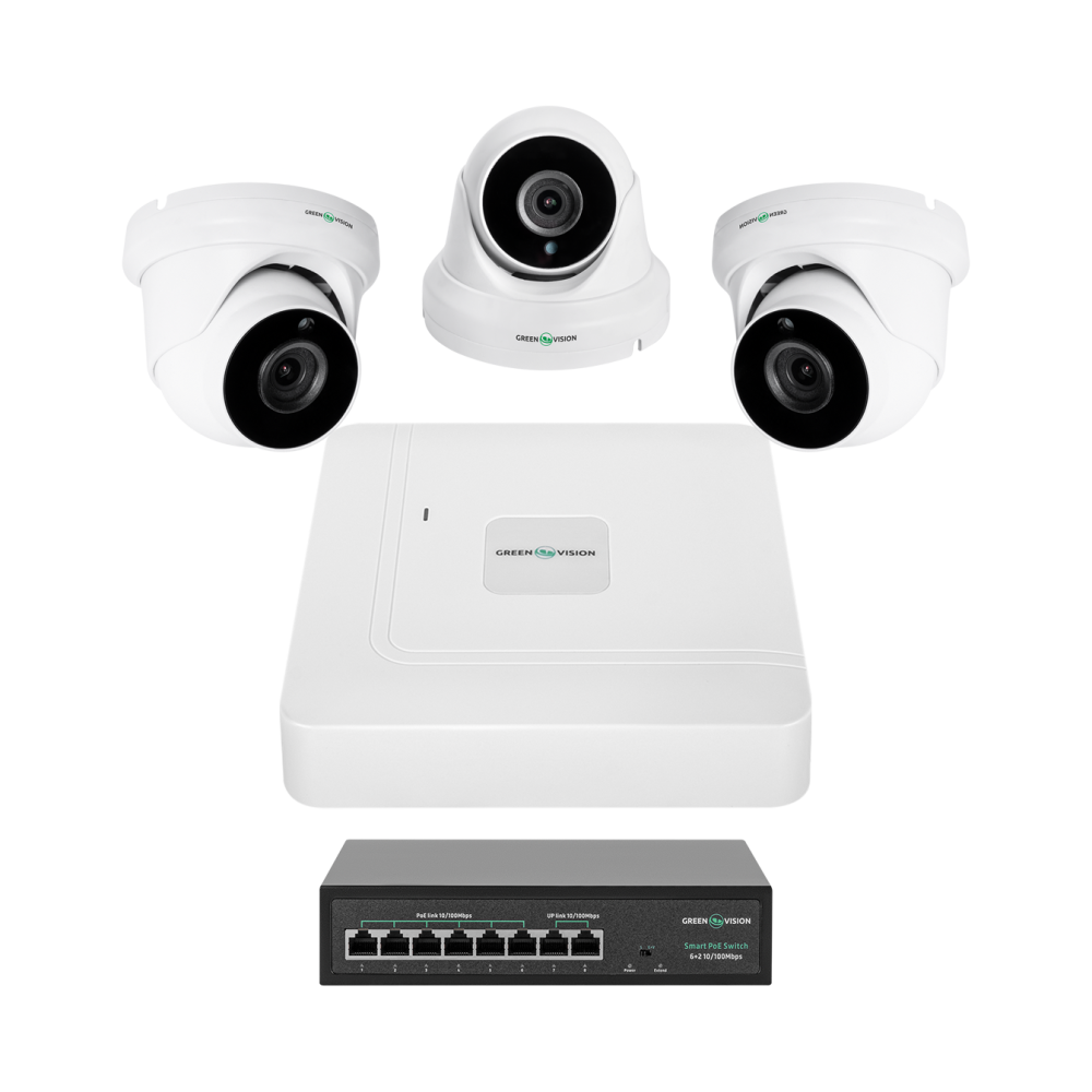 Комплект видеонаблюдения GreenVision GV-IP-K-W81/03 5MP на 3 камеры
