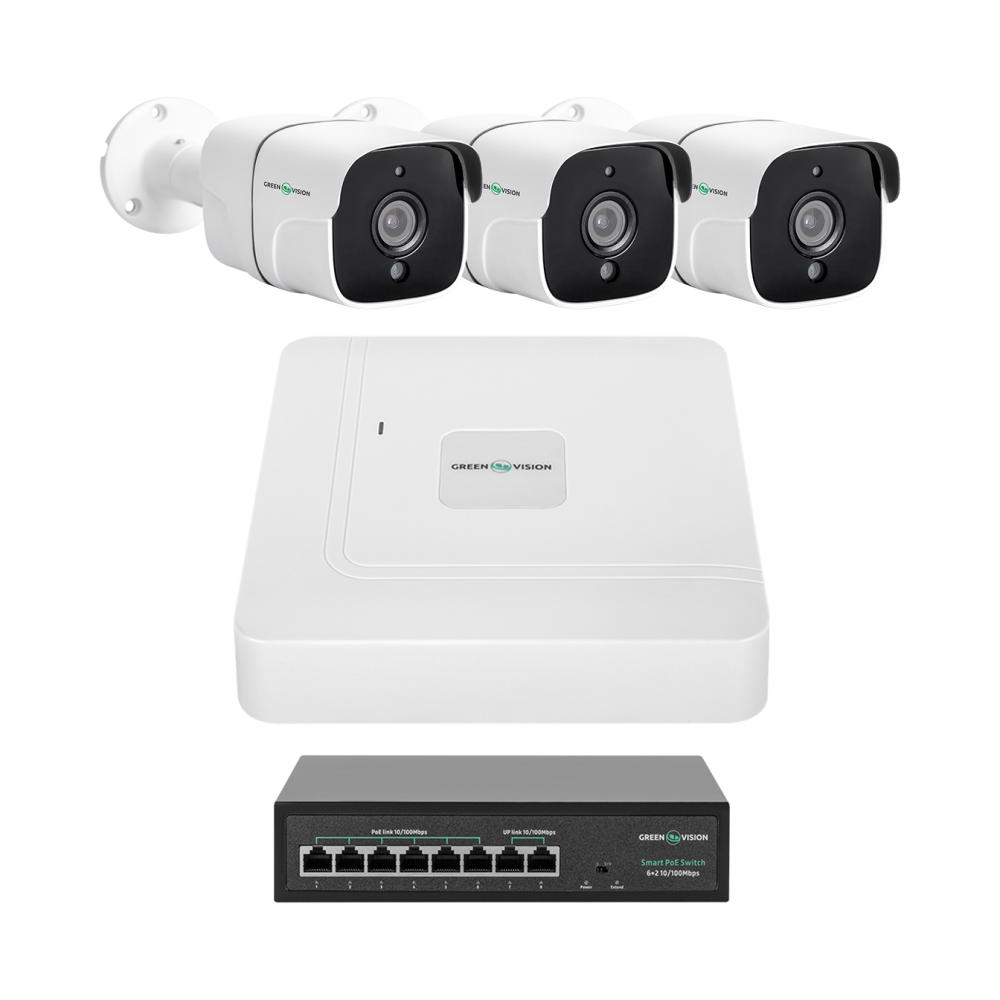 Комплект видеонаблюдения GreenVision GV-IP-K-W86/03 5MP на 3 камеры