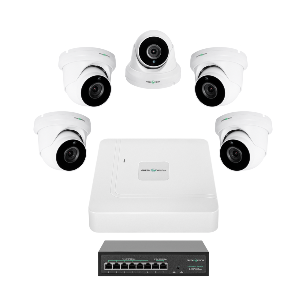 Комплект видеонаблюдения GreenVision GV-IP-K-W82/05 5MP на 5 камер