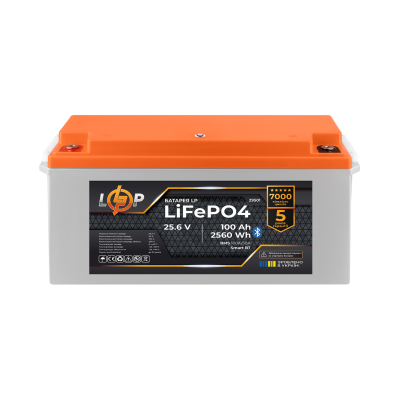 Акумулятор LogicPower LP LiFePO4 25,6V 100Ah 2560Wh BMS 100A/50А пластик Smart BT