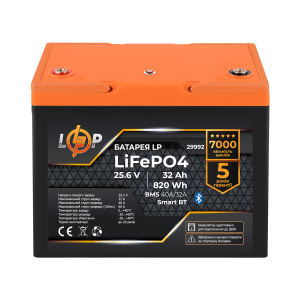 Аккумулятор LP LiFePO4 25,6V - 32 Ah (820Wh) (BMS 40A/32А) пластик Smart BT
