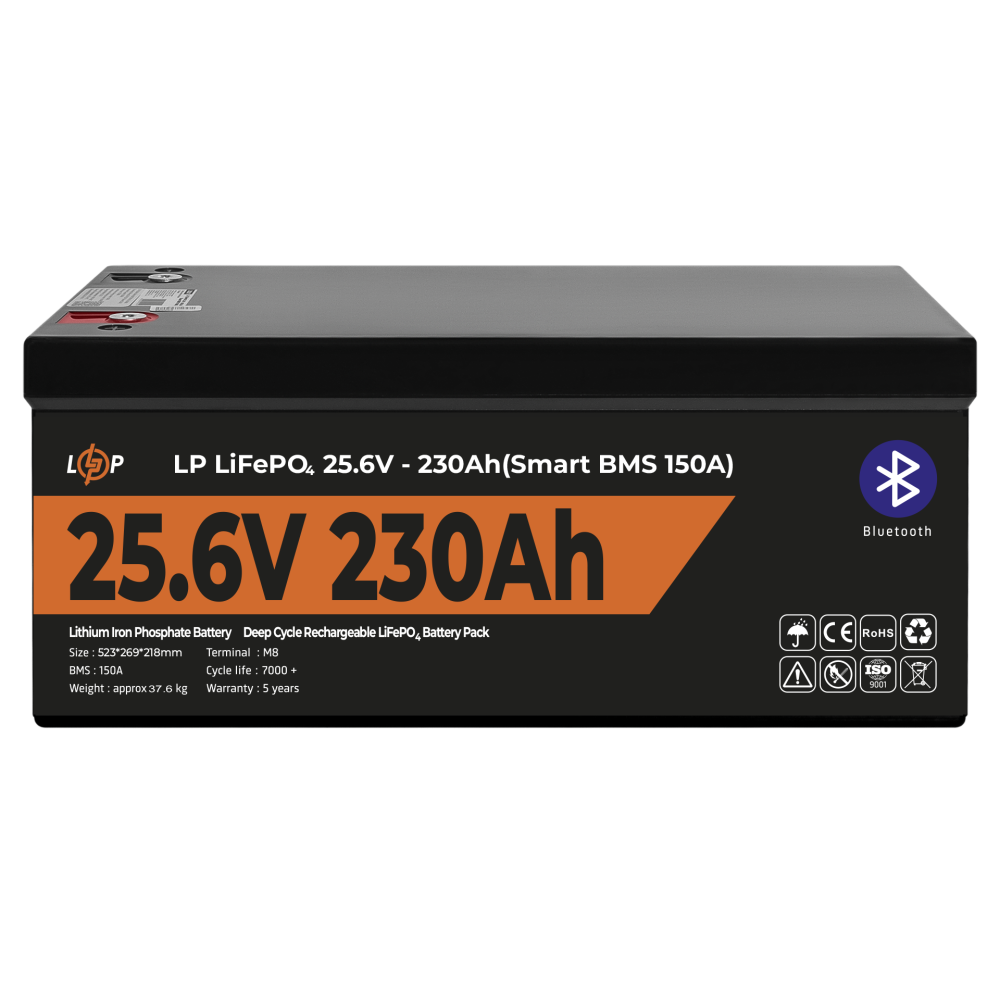 Акумулятор LogicPower LP LiFePO4 25,6V 230Ah 5888Wh Smart BMS 150А з BT пластик