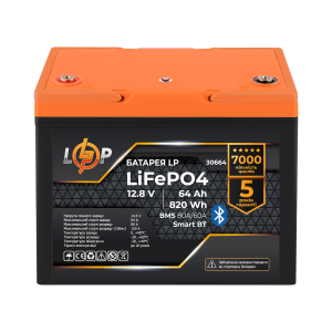 Аккумулятор LP LiFePO4 12,8V - 64Ah (820Wh) (BMS 80A/64А) пластик Smart BT