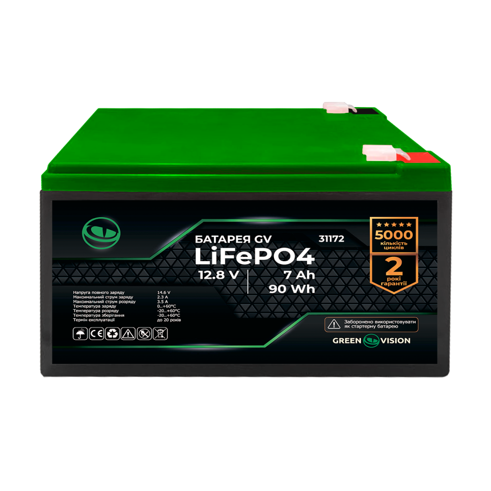 Акумулятор Green Vision GV LiFePO4 12,8V 7Ah 90Wh