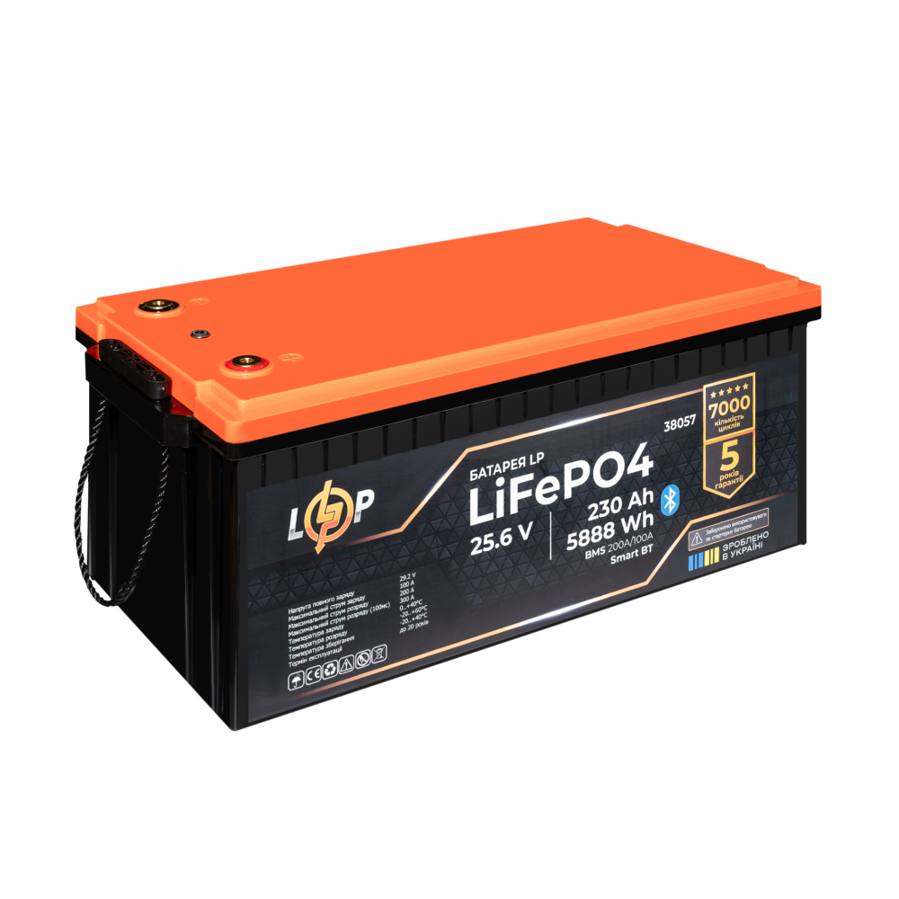 Аккумулятор LP LiFePO4 25,6V - 230 Ah (5888Wh) (BMS 200A/100А) пластик Smart BT