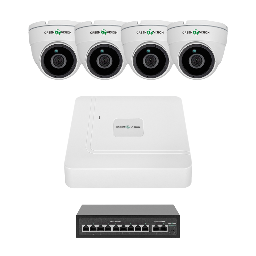 Комплект видеонаблюдения GreenVision GV-IP-K-W98/4 4MP на 4 камеры