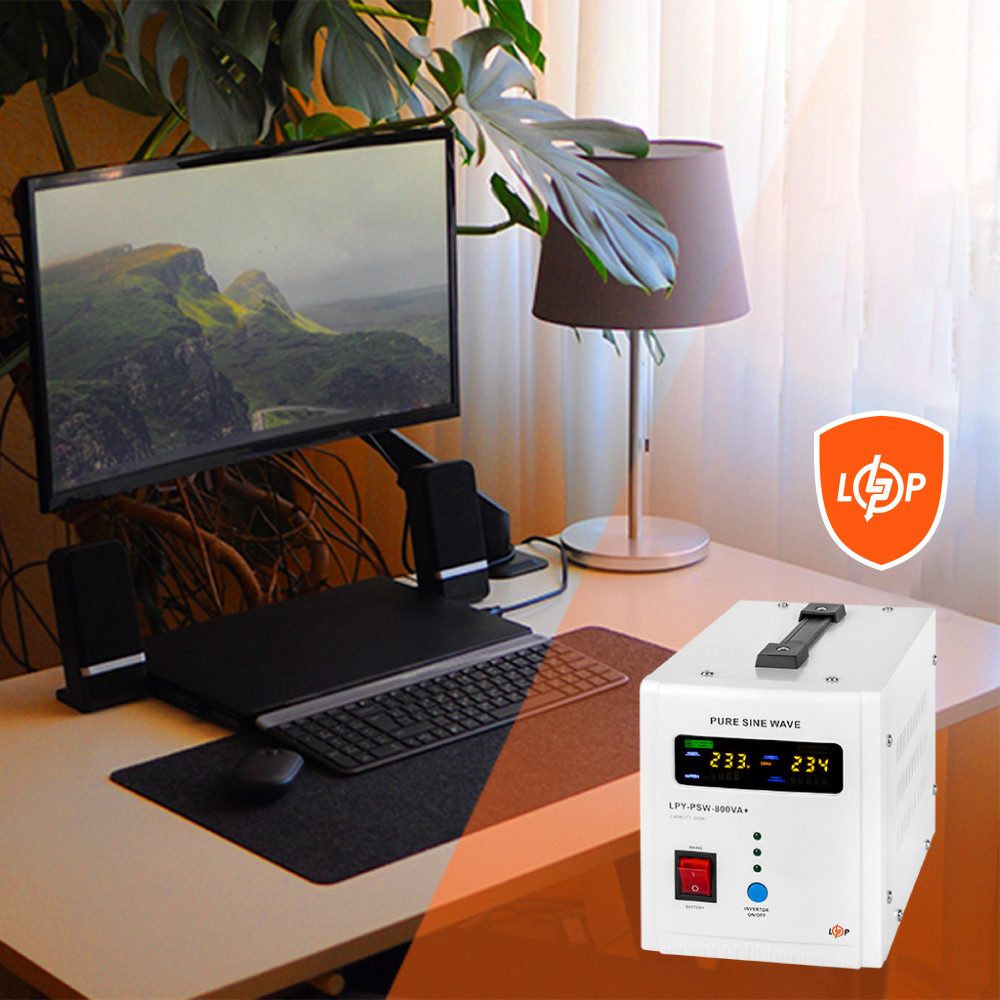 Джерело безперебійного живлення LogicPower LPY-PSW-800VA+(560Вт)5A/15A 12V з правильною синусоїдою