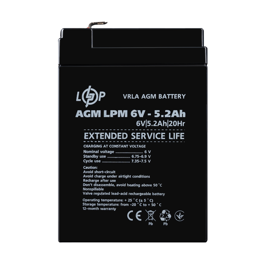 Аккумуляторная батарея LogicPower LPM 6V - 5.2 Ah AGM