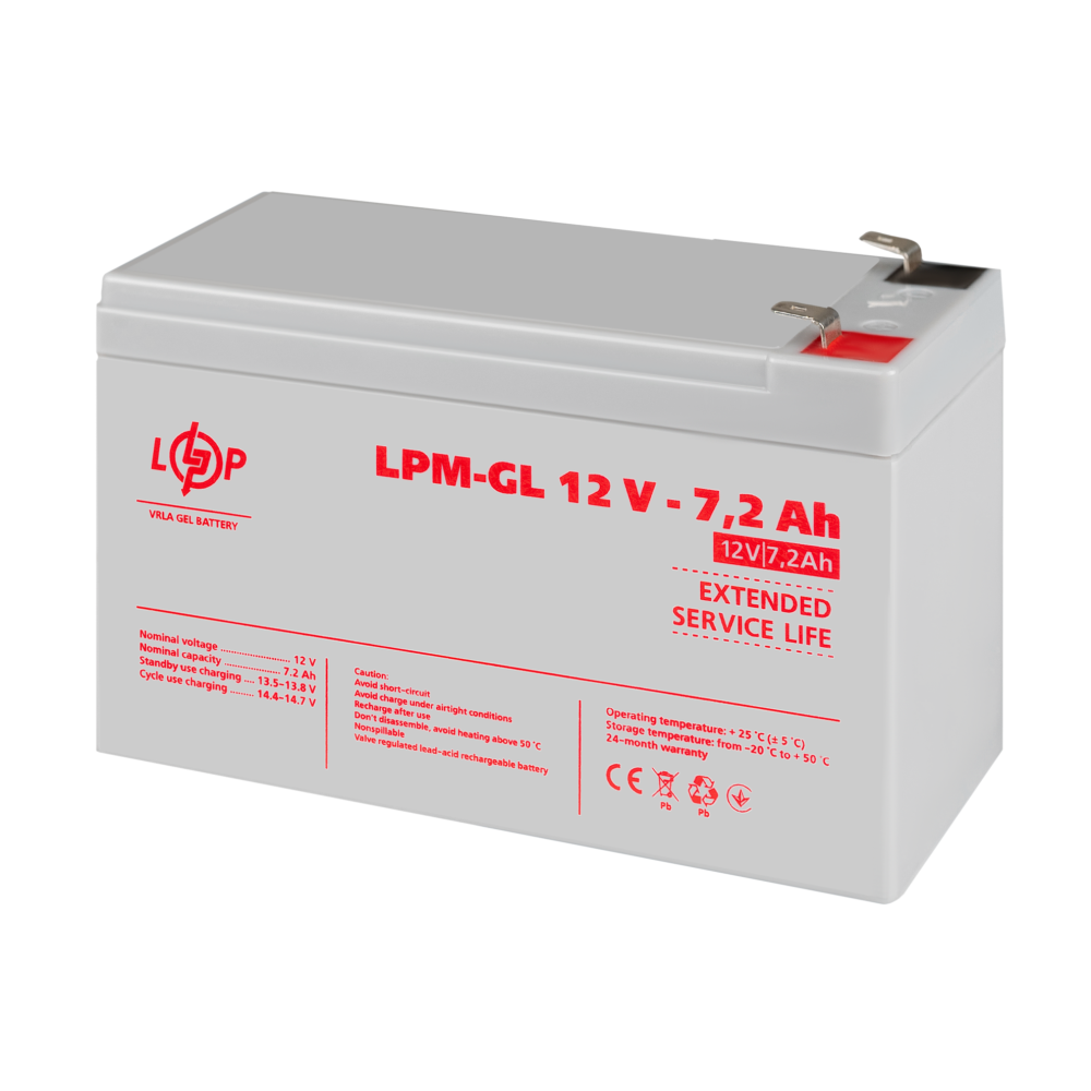 Аккумулятор гелевый LPM-GL 12V - 7.2 Ah