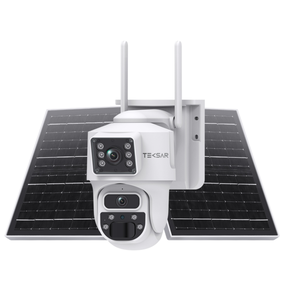 3 Мп двойная PTZ IP-видеокамера Tecsar SCM-2L6M-F-AOV-W-W (2 × 3 Мп) с солнечной панелью и аккумулятором