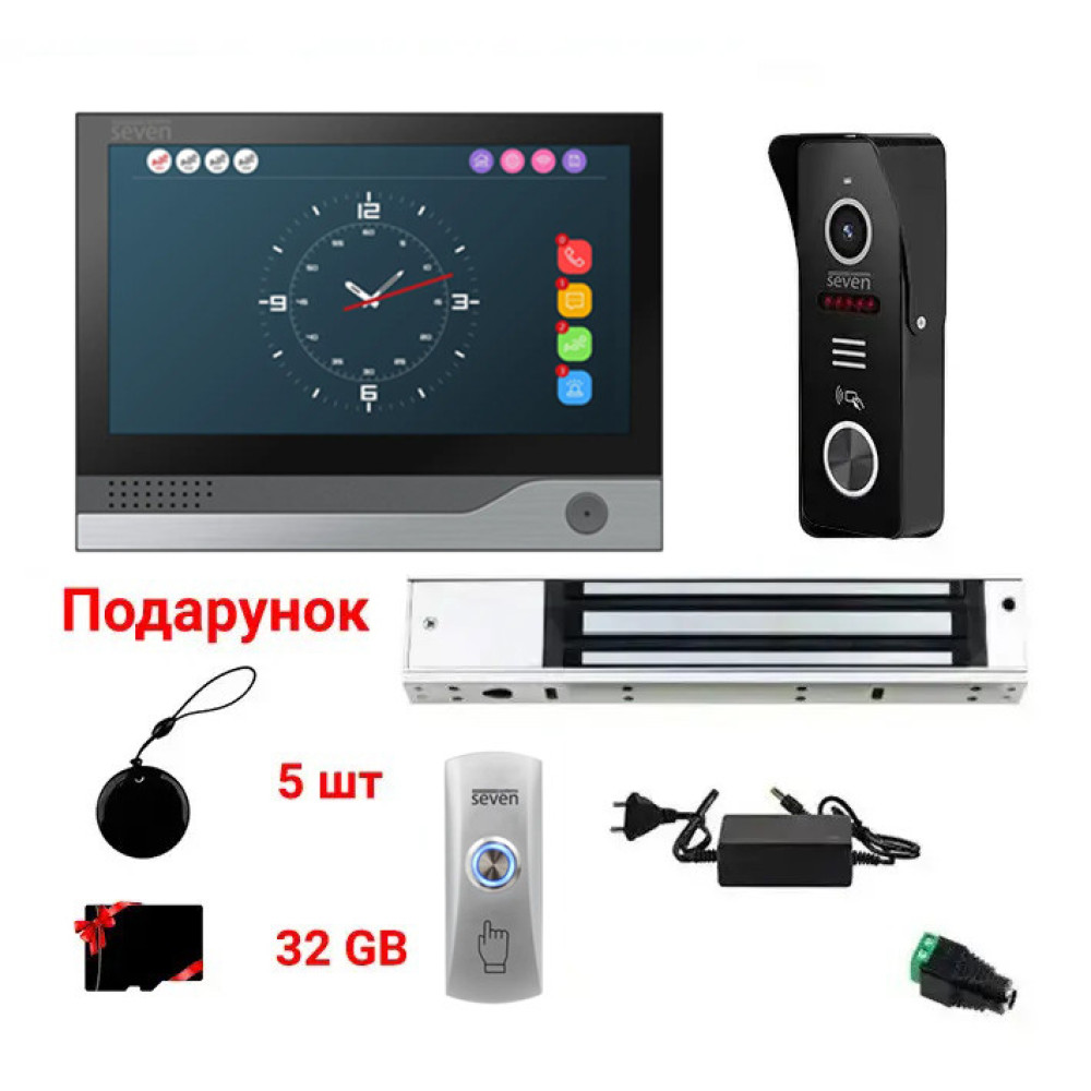 Комплект Wi-Fi домофона 7 дюймов SEVEN KD-7839d с магнитным замком 280 кг