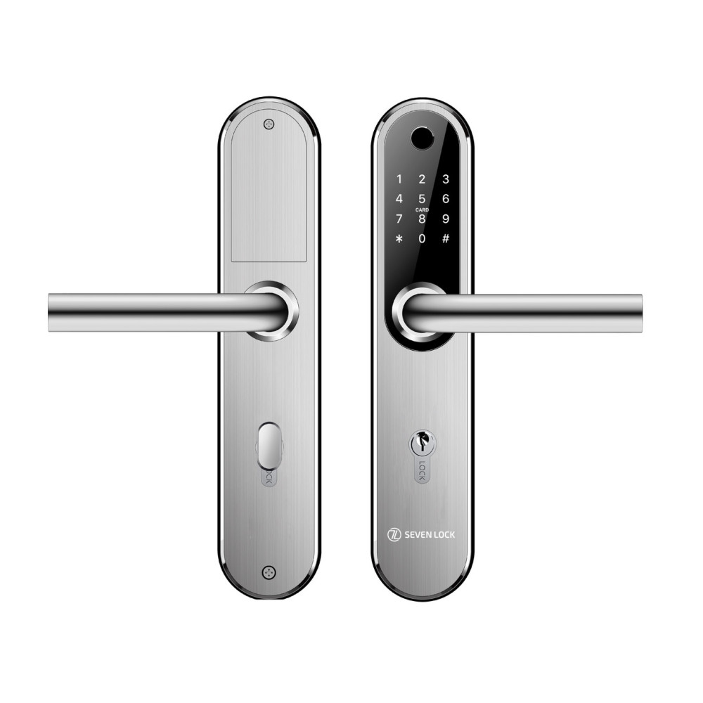 Розумний дверний біометричний замок SEVEN LOCK SL-7768BF (85мм) silver (без врізної частини)