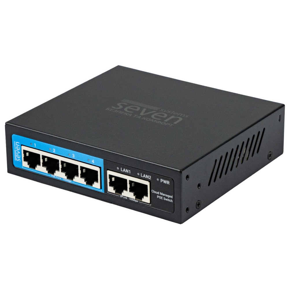 6-портовий PoE-комутатор SEVEN PS204D-12V (Cloud POE: 4, UP: 2), хмарно керований