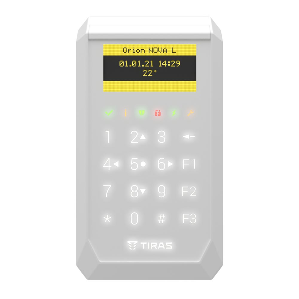 Кодова клавіатура Tiras K-PAD OLED+ white для управління охоронною системою Orion NOVA II 