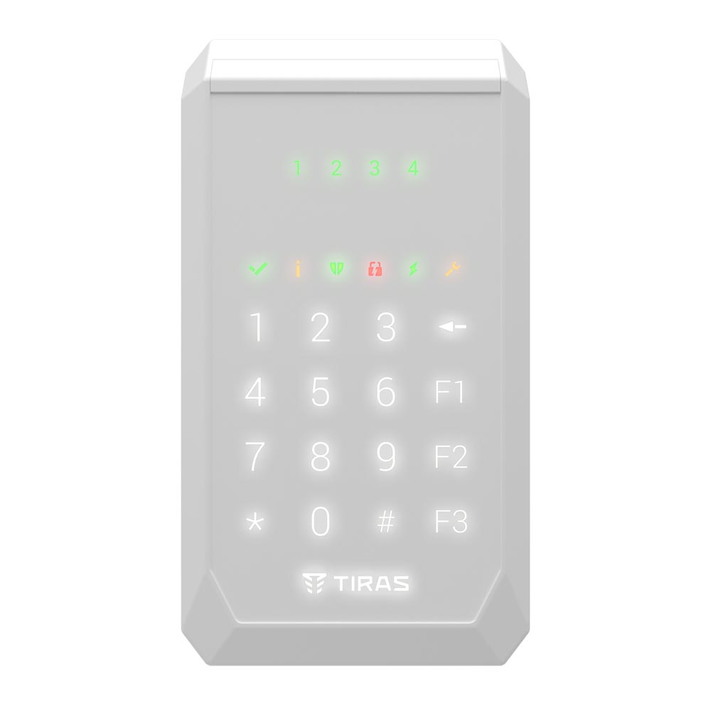 Кодова клавіатура Tiras K-PAD4+ white для управління охоронною системою Orion NOVA II 