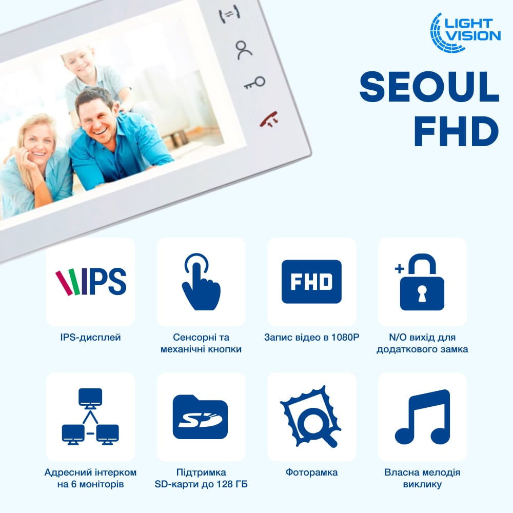 Відеодомофон 7" FHD Light Vision SEOUL з трубкою