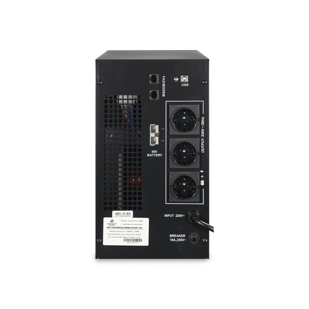 Джерело безперебійного живлення Kraft KRF-PSW3000VA/2400W(LCD)48V UPS з підключенням зовнішнього акумулятора