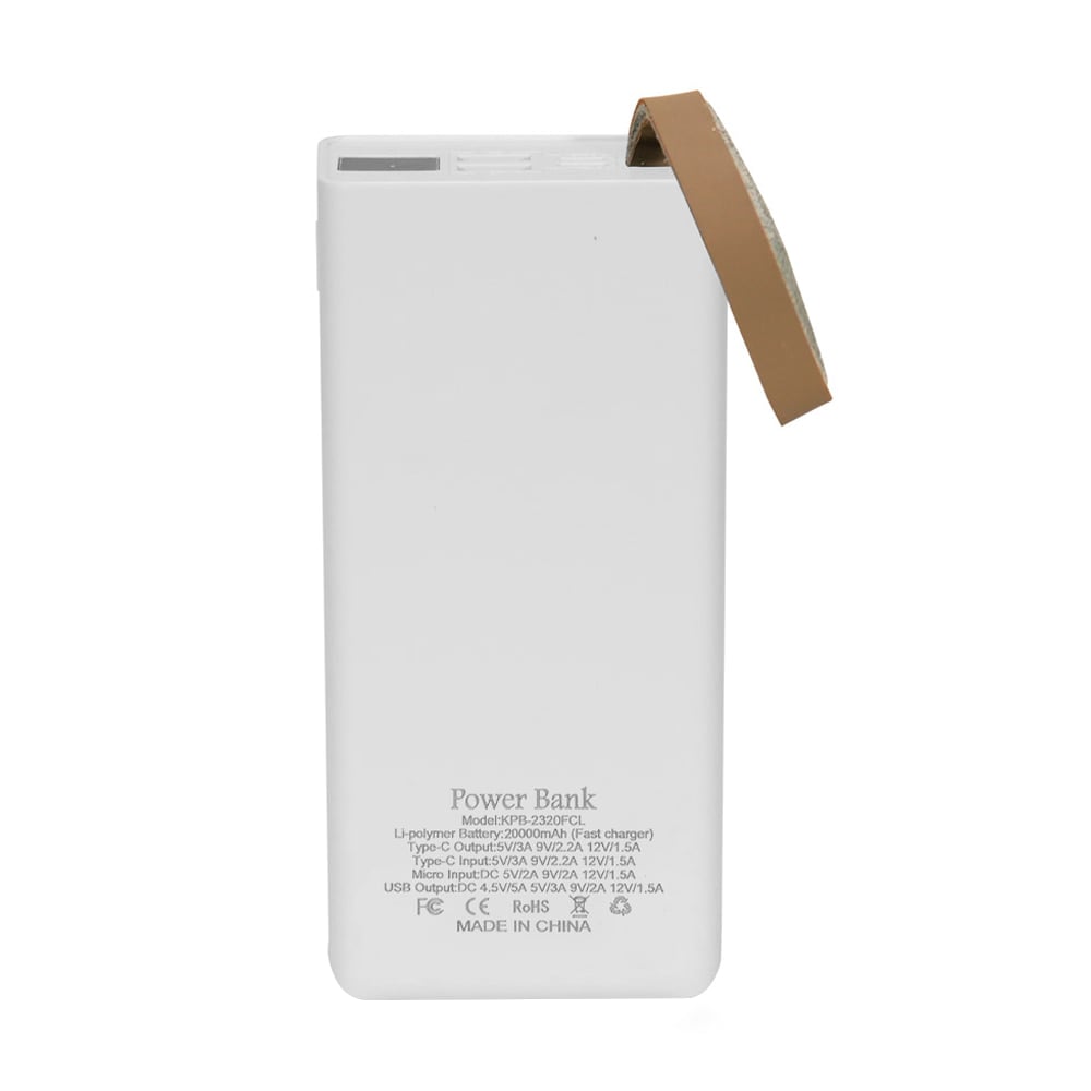 Повербанк Kraft KPB-2320FCL 22.5 W 20000 mAh білий з швидкою зарядкою та ліхтарем