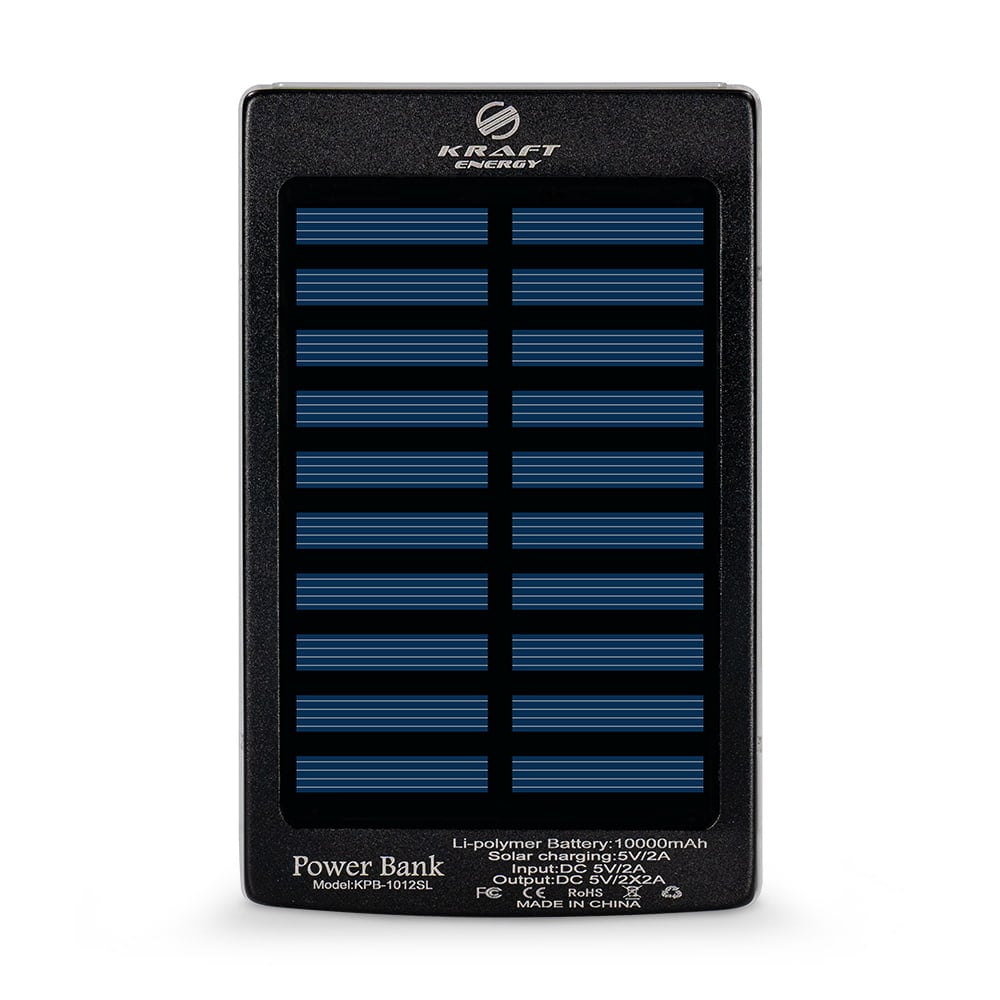 Повербанк Kraft KPB-1012SL 10000 mAh черный с солнечной панелью и фонарем