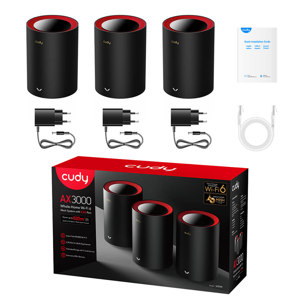 Маршрутизатор WiFi Mesh-система WiFi 6 2.5G Cudy M3000 Black (3-Pack) 3 штуки дводіапазонні
