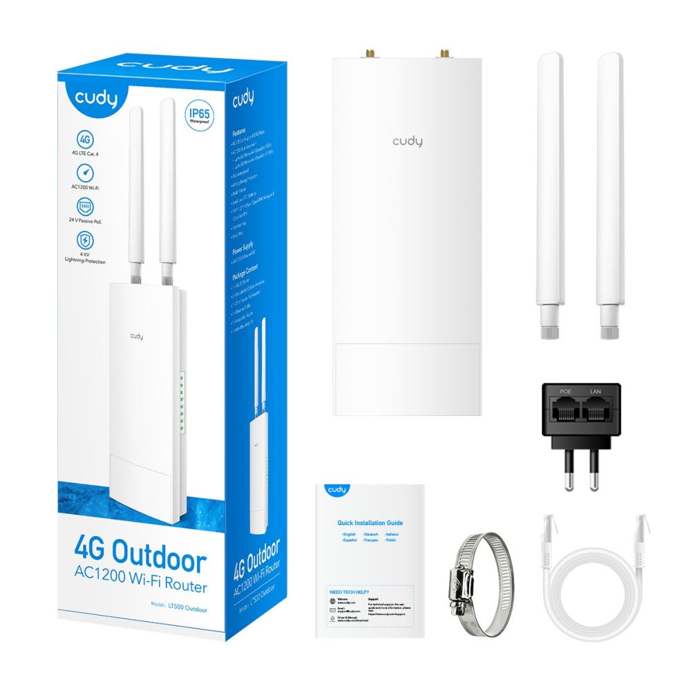 WiFi 5 Mesh 4G LTE точка доступу зовнішній Cudy LT500 OUTDOOR CAT4 дводіапазонний