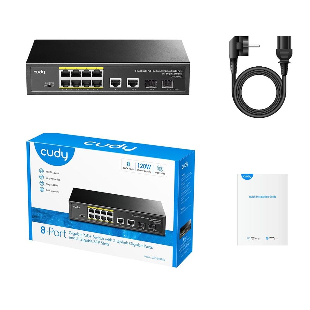 8-портовий PoE-комутатор Cudy GS1010PS2 120 Вт некерований гігабітний