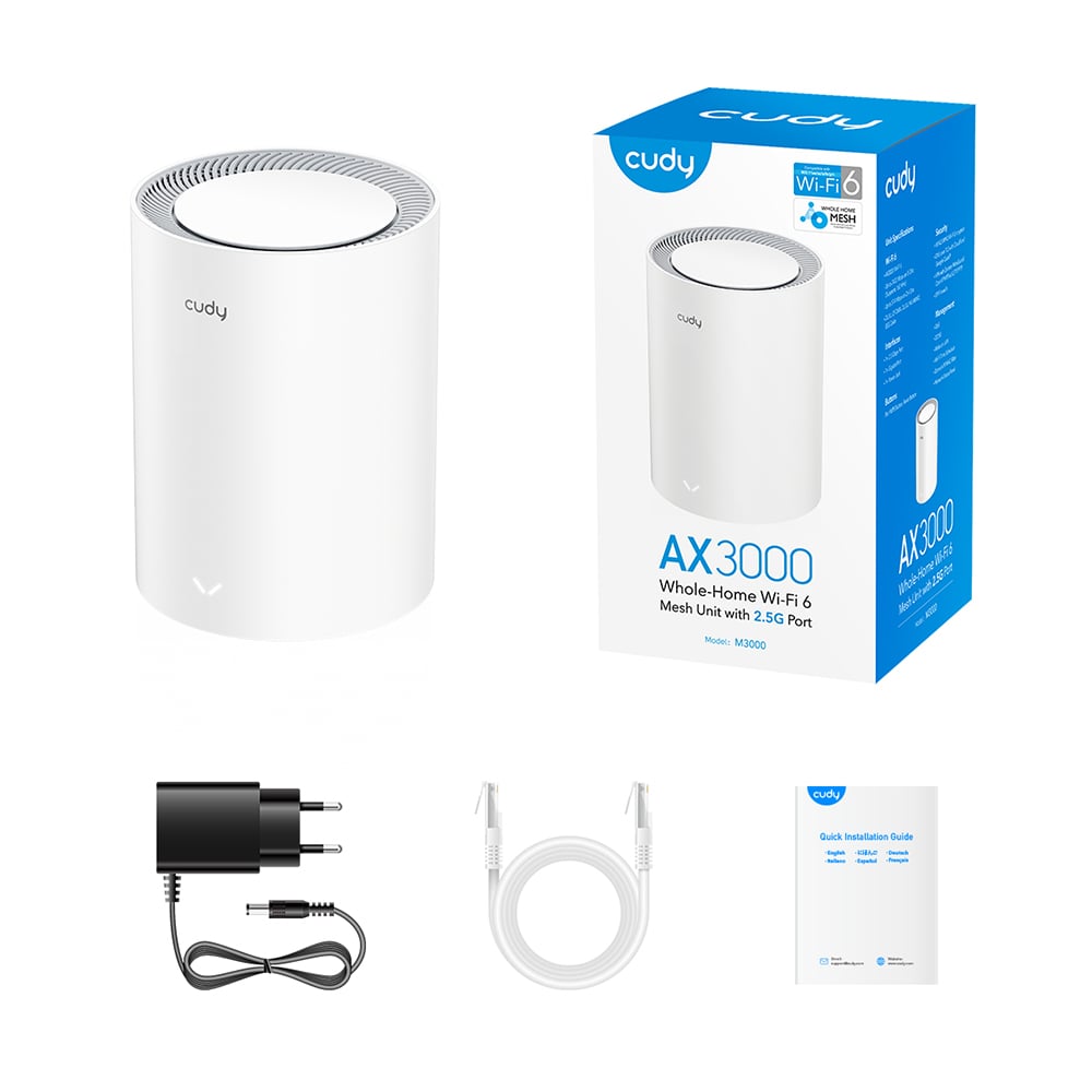Маршрутизатор WiFi Mesh-система WiFi 6 2.5G Cudy M3000 V2.0 White (1-Pack) дводіапазонний