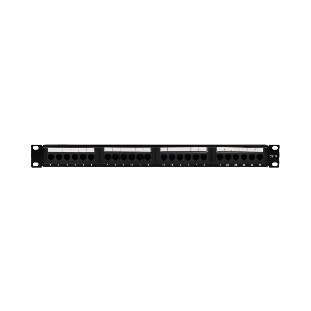 Патч-панель 24 порта NVC-PN-01/24 CAT5/CAT6 19" 1U неэкранированная, с задним организатором кабеля