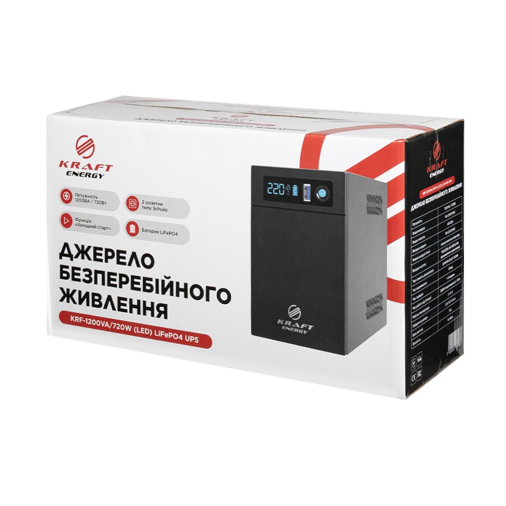 Источник бесперебойного питания Kraft KRF-1200VA/720W(LED)LiFePO4 UPS