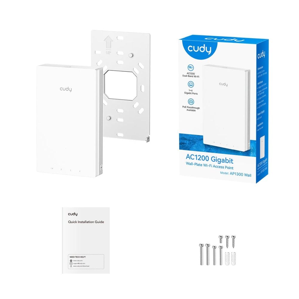 Точка доступа настенная WiFi 5 Cudy AP1300 Wall с поддержкой Mesh двухдиапазонная гигабитная AC1200