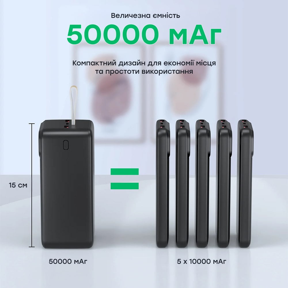 Повербанк Choetech B732 50000 mAh 22.5 W черный с быстрой зарядкой