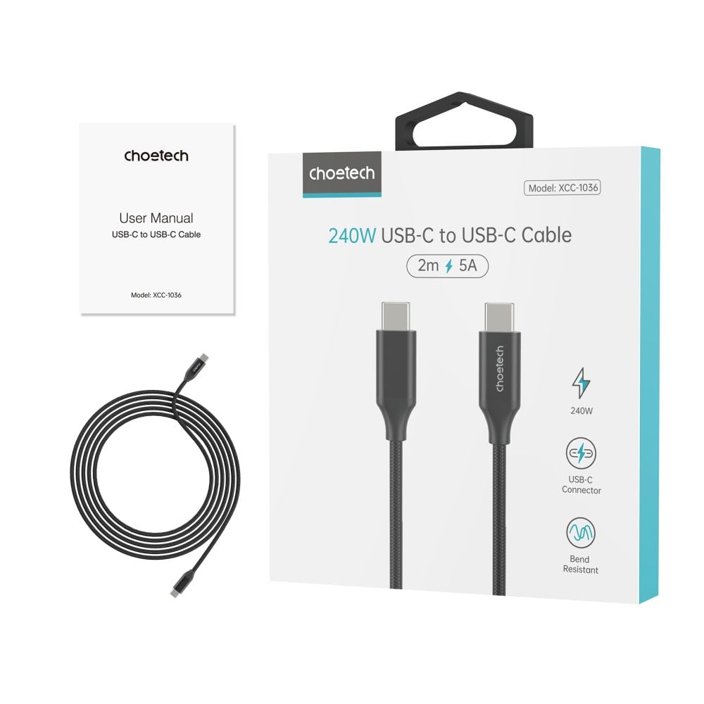 Кабель Choetech ХСС-1036 240 W 2хUSB-C 2 м черный с быстрой зарядкой