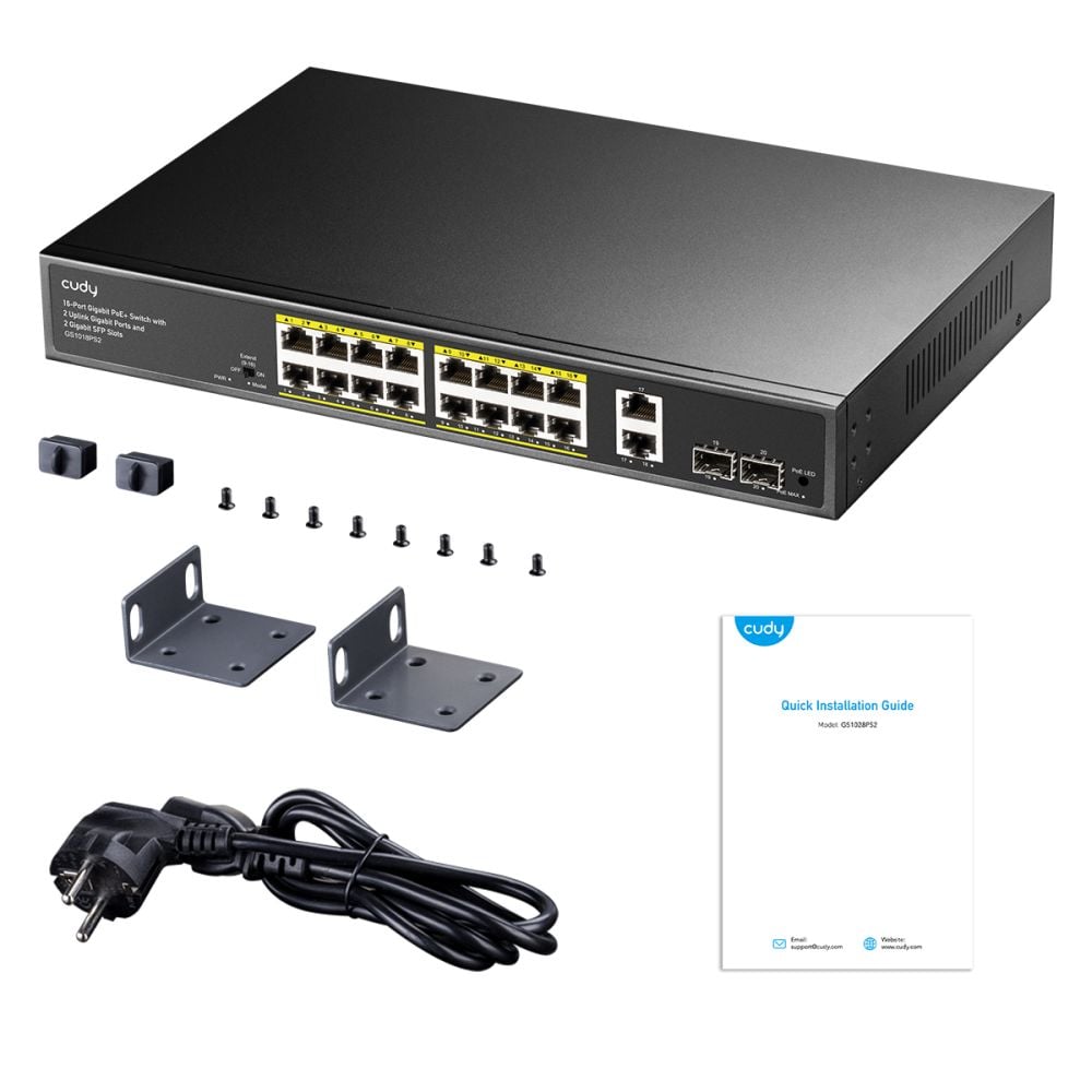 16-портовий PoE-комутатор Cudy GS1018PS2 200 Вт некерований гігабітний 